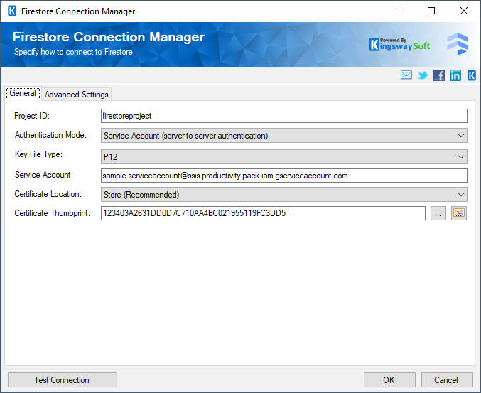 firestore Connection Manager - Service account P12